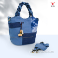 Bolsa balde versátil de artesanato étnico com patchwork